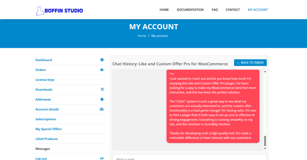 message from customer