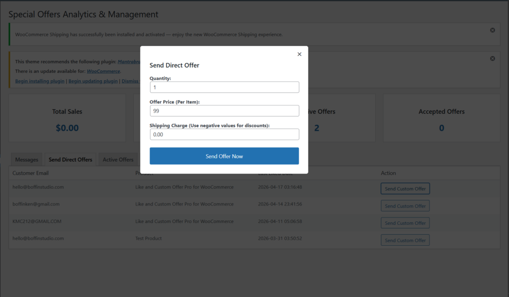send special offers msg box